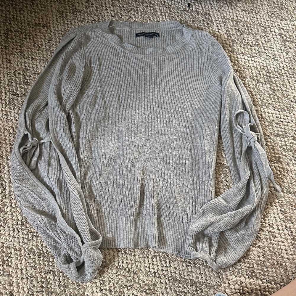 Gray Sweater with Tie Sleeves